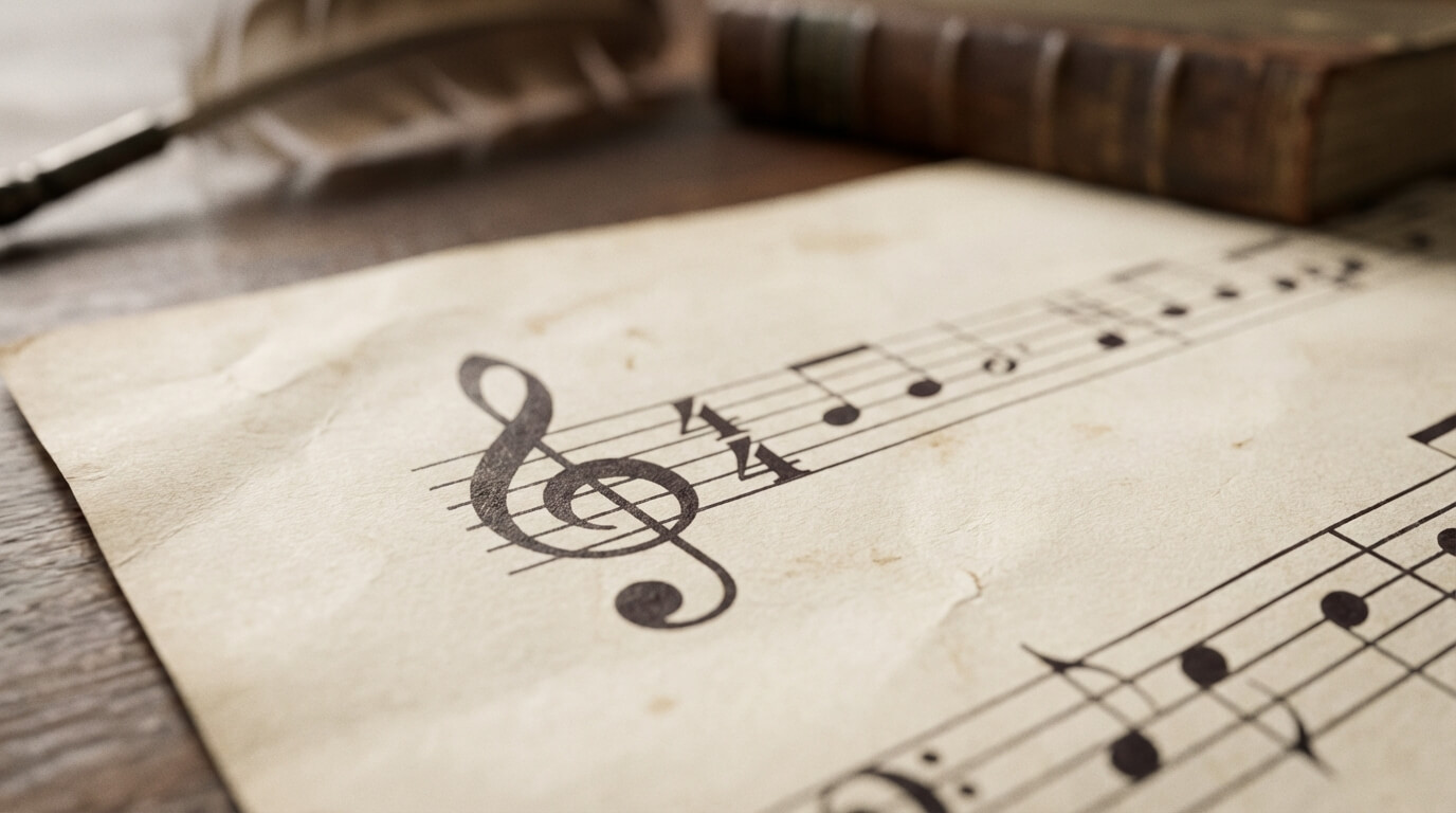 Detail notového zápisu s husľovým kľúčom