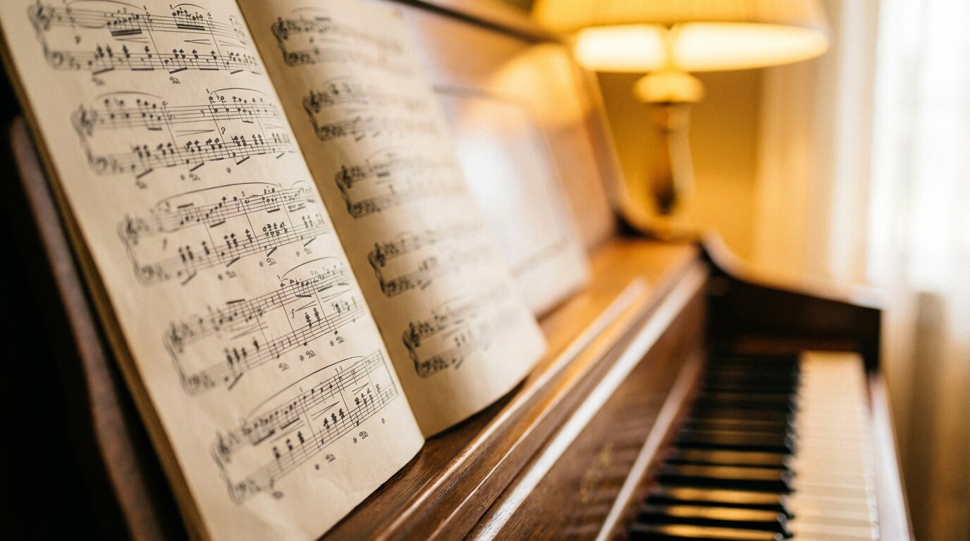 Notový zápis na stojane klavíra