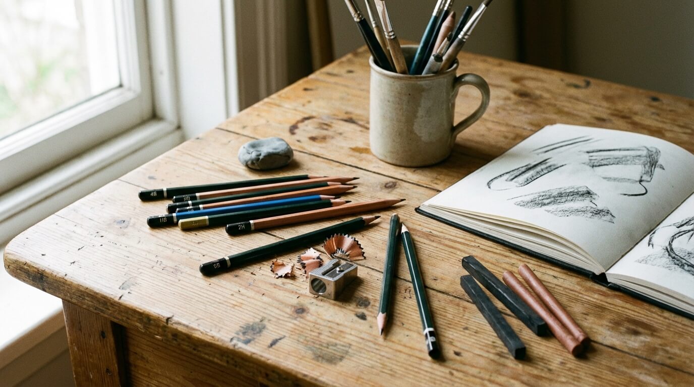 Výtvarné potreby na kreslenie ceruzkou a uhlom