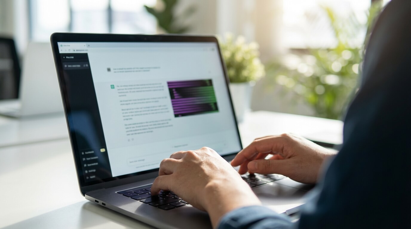 Detail rúk píšucich zadanie do chatu umelej inteligencie